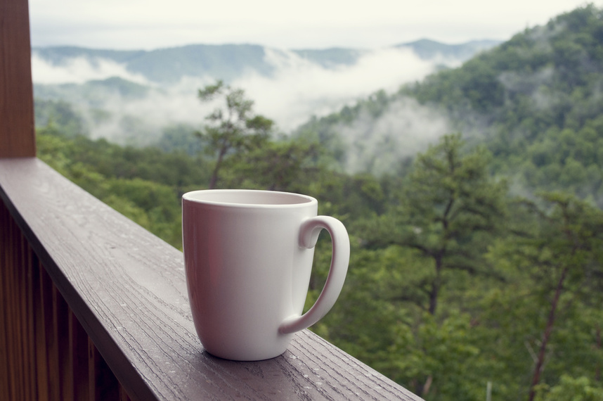 Cup Of Coffee In A Window With Mountain View